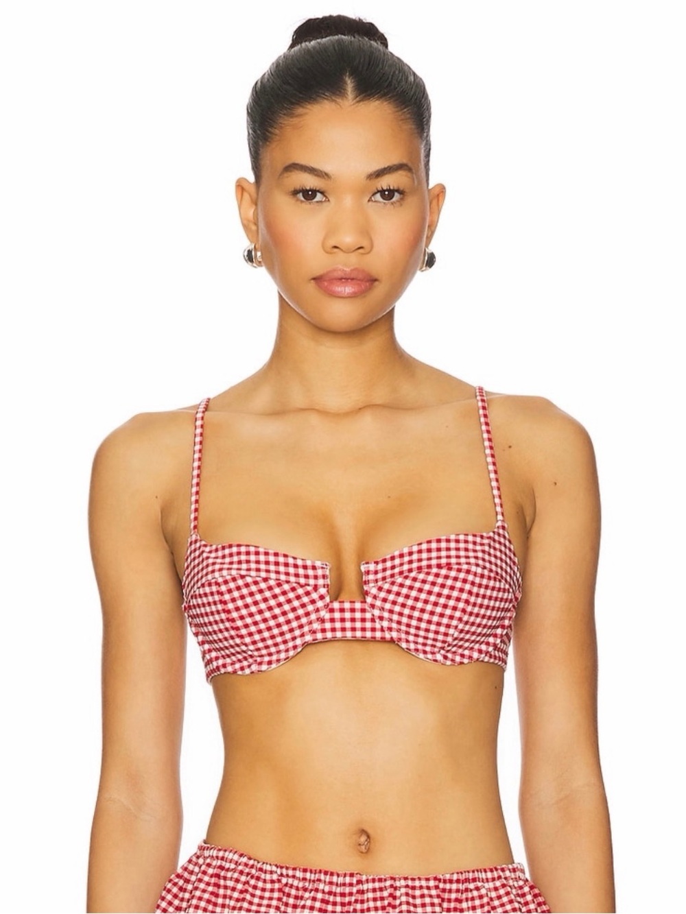 Lovers + Friends Revolve Check Me Out Red Gingham Underwire Bikini Swim Top S